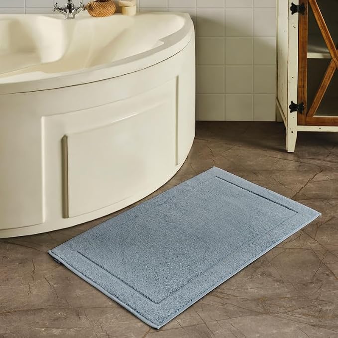 Hawmam Linen Light Blue Bath Mats, 21 x 34 inches, Banded Design, Highly - Image 5