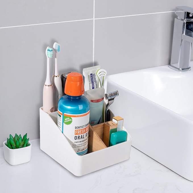 Toothbrush Holder 4 Slots Tooth Brush Organizer, Wihte | Detachable Bamboo - Image 2