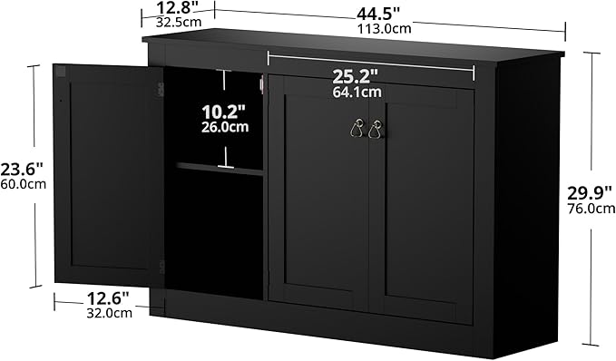 Cozy Castle Buffet Cabinet with Storage - Kitchen Storage Cabinet Wood Console Table Coffee Bar Accent Cabinets for Living Room Dining Room Entryway Black 44.5" W