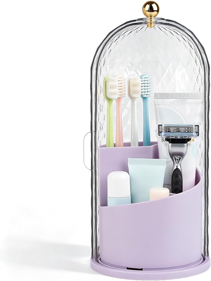 Toothbrush Holder with Cover for Bathroom Countertop, Toothpaste, Self Draining by rejomiik