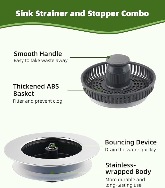 Universal Kitchen Sink Strainer Stopper Combo, 3 in 1 Pop Up - Image 6