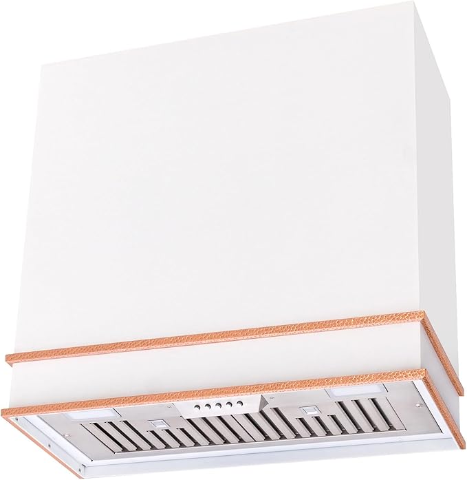 Akicon Range Hood 30 Inch, Stainless Steel Ducted Kitchen Hood with Powerful Motor, Wall Mount Modern Box, 30W X 30H X 14D Inch, AK-HS30HA-SWC (Signal White with Copper)