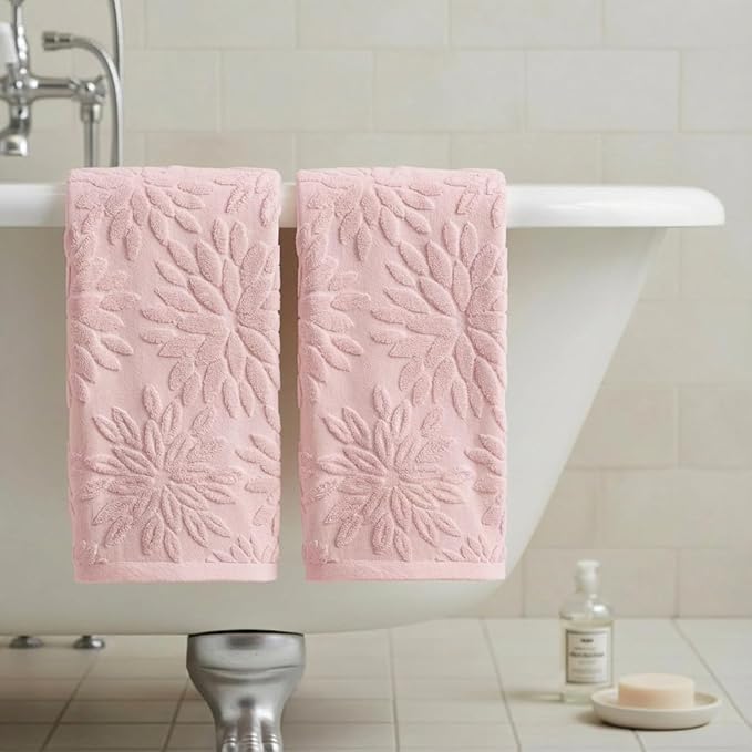 Artoid Mode 2 Pcs Pink 3D Dahlia Floral Jacquard Hand Towels - Image 4