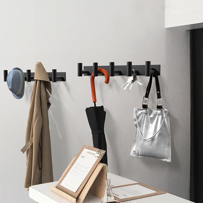 VAEHOLD Black Hat and Coat Wall Mount Rack 5 Hooks - Image 6