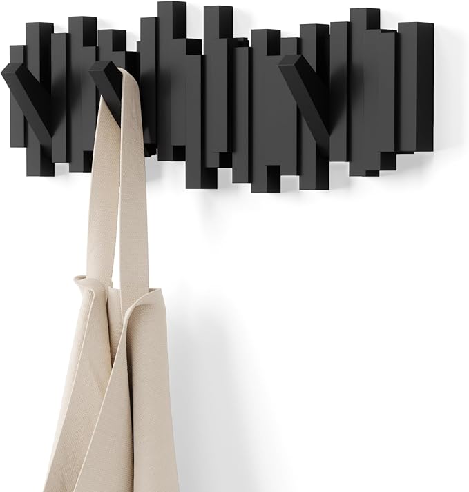 Umbra Sticks Wall Mount Coat Rack, 5 Hook Retractable Pegs, sculptural modern by Umbra