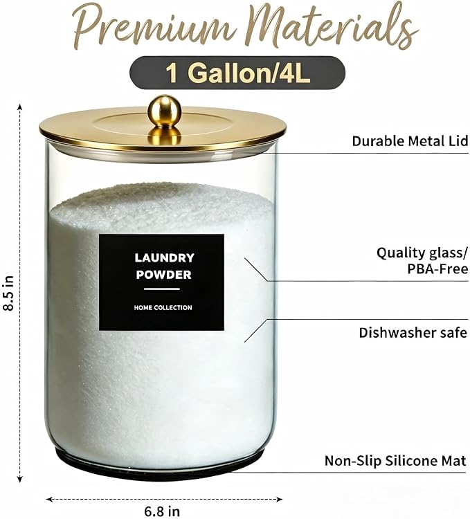 Glass Jars for Laundry Room Organization, Laundry Pods Container-Gold - Image 2