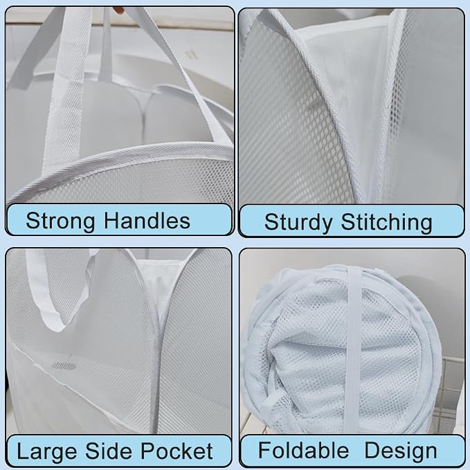 Pop Up Laundry Hamper, Reinforced Mesh Laundry Basket - Image 6