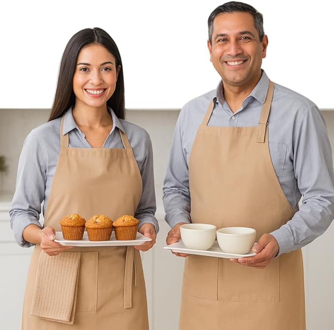 Native Fab Kitchen Apron 2 Pack - 100% Cotton Adjustable, Durable Apron with Pockets, Perfect for Cooking, Baking, Grilling