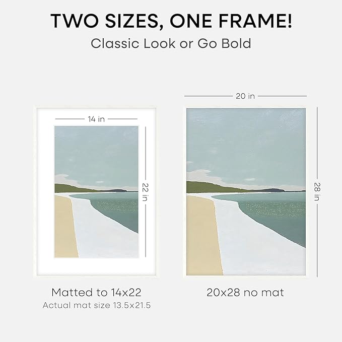 Homeforia 20x28 Picture Frame White, High End Oak 20 x 28 White Wood Poster Frames with Mat 14 by 22 Photo, 20x28 Wooden Frame Matted to 14x22, 28x20 Hanging Frames, Tempered Glass, Wall Kit, Set of 3