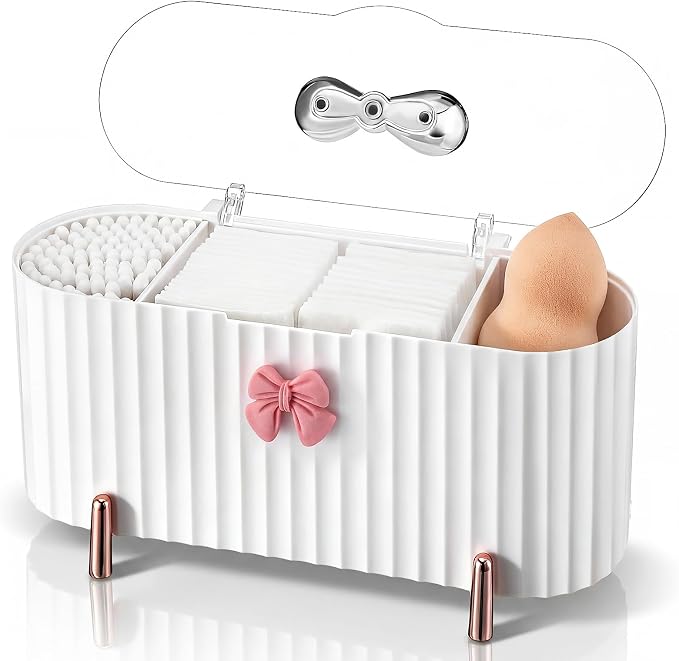 Hushee Coquette Makeup Organizer, 3 Compartment Cotton Pad Holder Dispenser by Hushee
