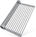 MERRYBOX Roll Up Dish Drying Rack, Silicone Wrapped Over The Sink Dish Rack Foldable Dish Drainer Anti-Slip Dish Racks for Kitchen Counter, Multipurpose Kitchen Sink Drying Rack, 18" x 13", Light Gray