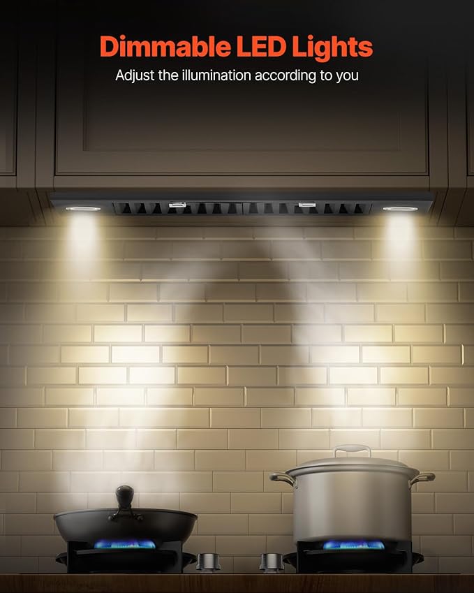 VEVOR Range Hood Insert, 30 Inch Built-in Kitchen Vent Hood, 800CFM Steel Stove Hood, with Gesture & Touch Control, LED Light, Baffle Filters, 4-Speed Exhaust Fan, Ducted/Ductless Convertible