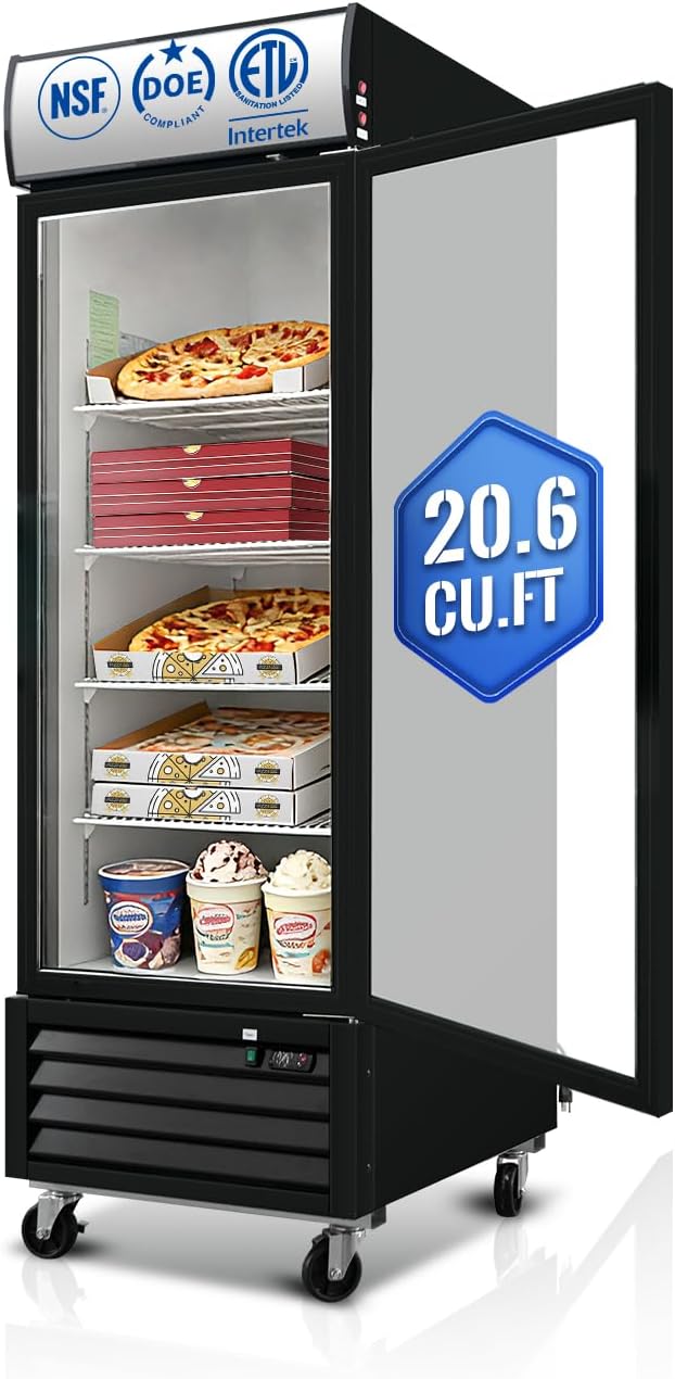 27" Commercial Display Freezer Upright, 20.6 Cu.ft Merchandiser Freezer with Triple-Pane Glass Door, -8 to -1℉, Auto Defrost, LED Sensor Light, Good Choice for Supermarkets, Cafes, Stores