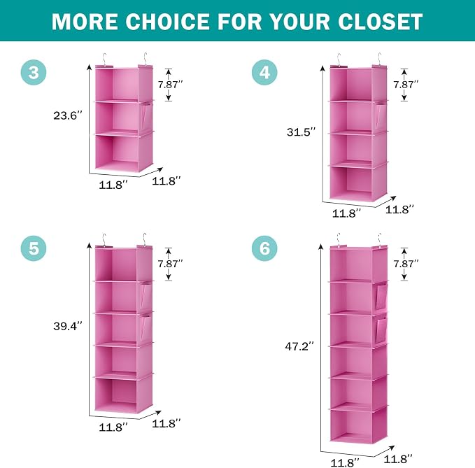 YOUDENOVA Hanging Closet Organizer and Storage, Light Pink | Locker/RV/Camper - Image 6