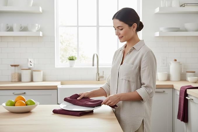 Burgundy Red Wine Kitchen Dish Towels, 100% Cotton - Image 5