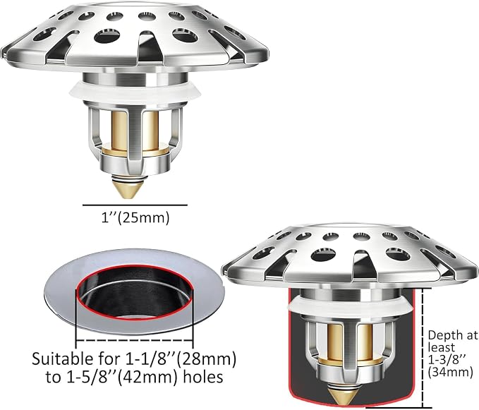 AzWzz Bathroom Sink Drain Strainer, 3 in 1 Pop Up Bathroom Sink Stopper Plug - Image 2