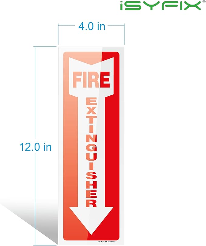 iSYFIX Fire Extinguisher Reflective Sticker Sign – 3 Pack 4x12 – Premium Self-Adhesive Vinyl, Laminated for Ultimate UV, Weather, Scratch, Water and Fade Resistance, Indoor and Outdoor