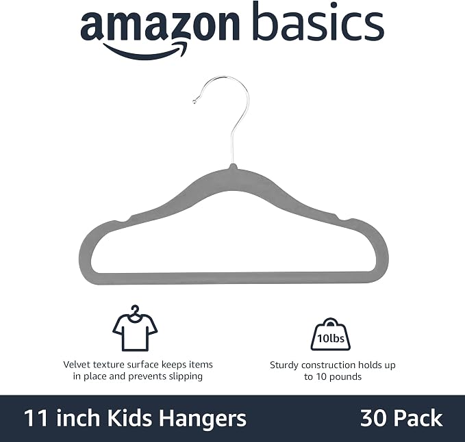 Amazon Basics Kids Velvet Non-Slip Space Saving Clothes Hangers - Image 2