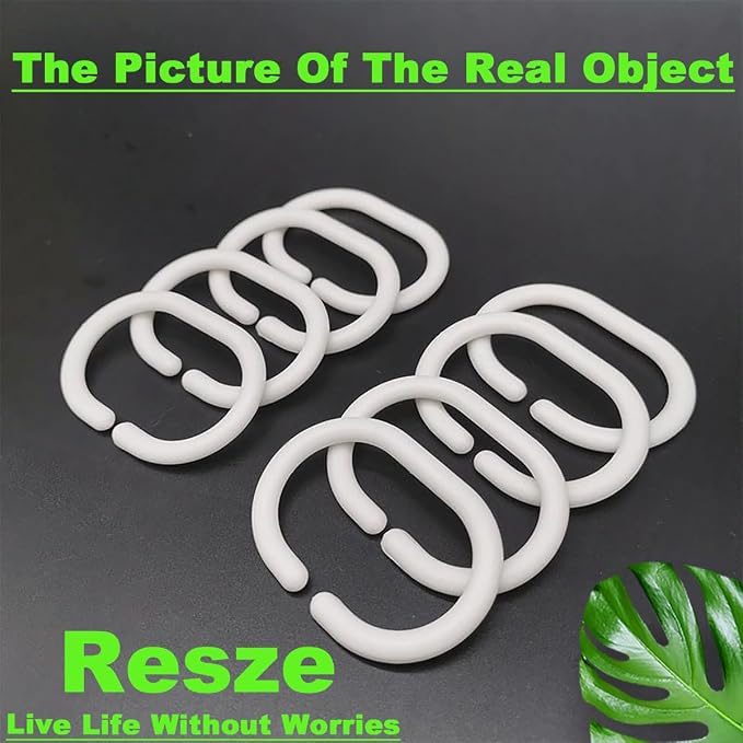 Resze 24 PCS Shower Curtain Rings, Plastic White Shower Curtain Hooks, C-Shaped - Image 8