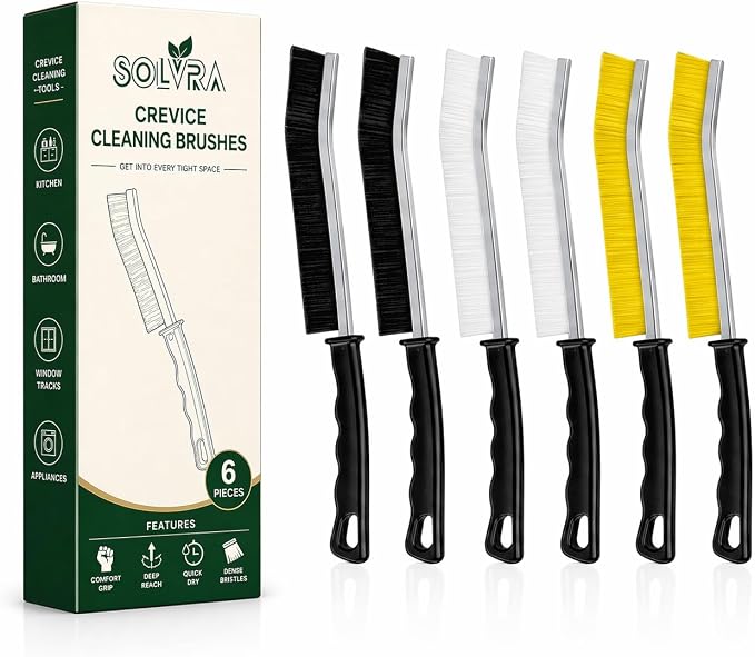 Crevice Cleaning Brush Set 6Pcs Hard Bristle Tools by Solvra