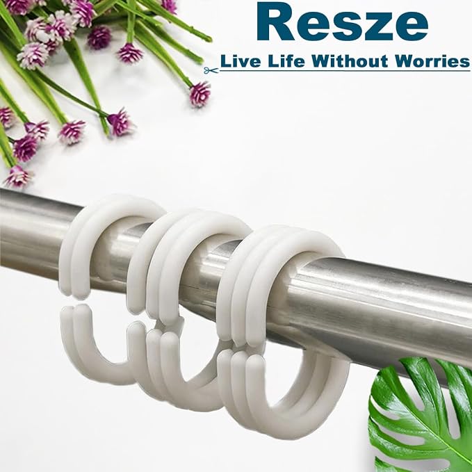 Resze 24 PCS Shower Curtain Rings, Plastic White Shower Curtain Hooks, C-Shaped - Image 6