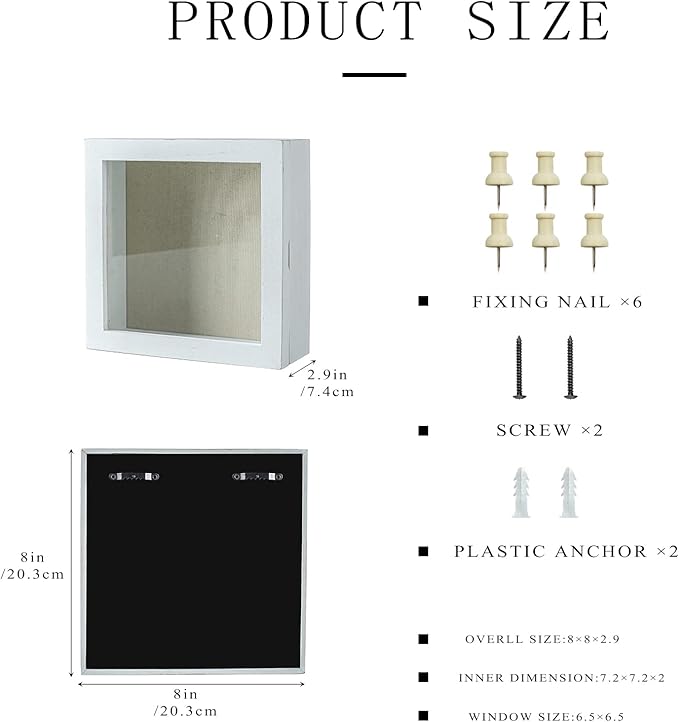Freezing point Shadow Box Frame 8x8 Shadow Boxes Display Case with Linen Back Memorabilia Awards Medals Bouquet Photos Picture Badge Wedding Memory Box for Keepsakes White Small Pin Board White