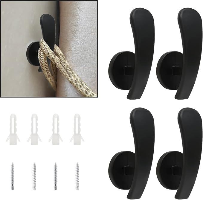 Curtain Tieback Hooks, 4 Pack | Wall Mounted, Decorative Holdback Holders by Rierdge