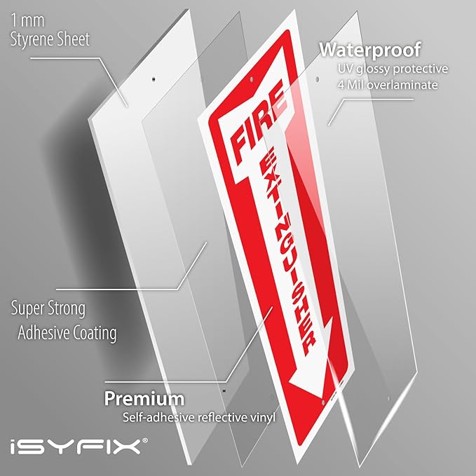iSYFIX Fire Extinguisher Reflective Signs – 3 Pack 4x12 Inch – 40 mil Thick Polystyrene Plastic, Laminated for Ultimate UV, Weather, Scratch, Water & Fade Resistance, Indoor & Outdoor