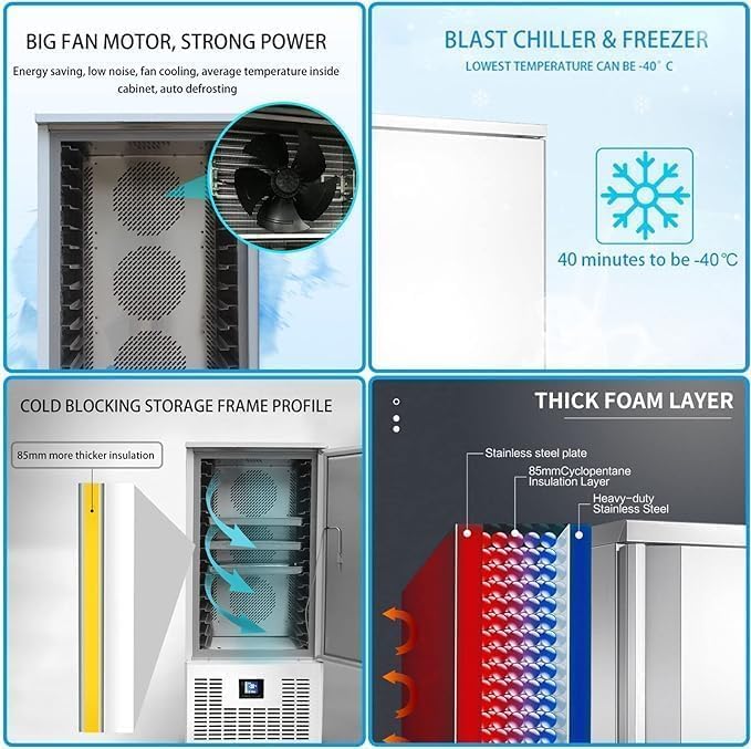 Kolice Commercial Heavy Duty 15 Trays Bakery Shock Freezing Blast Chiller & Freezer, Chest Freezer, Frozen Dough Blast Fridge for Hotel,Restaurant,Bakery -Lowest Temp. -40°F(-40°C) (15 trays)
