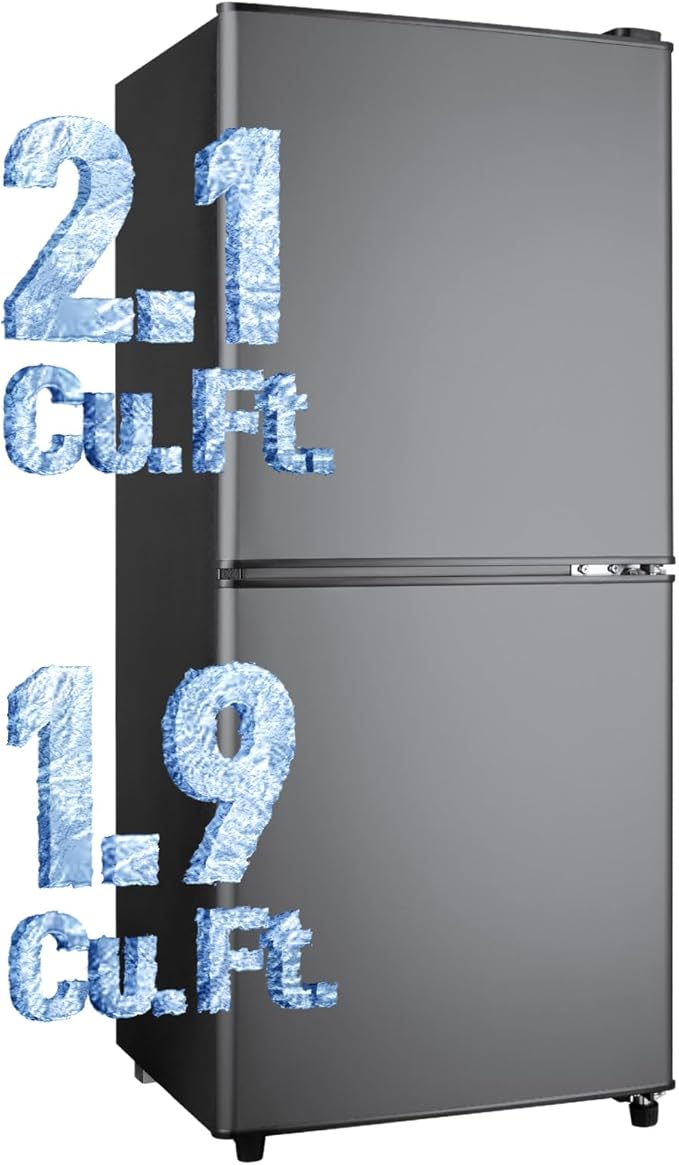 4.0 Cu.Ft Fridge with Bottom Freezer and Drawer, 2 Door Refrigerator with 7 Adjustable Temperature Settings for Bedroom, Dorm, Office, Apartment, Large Capacity, Black