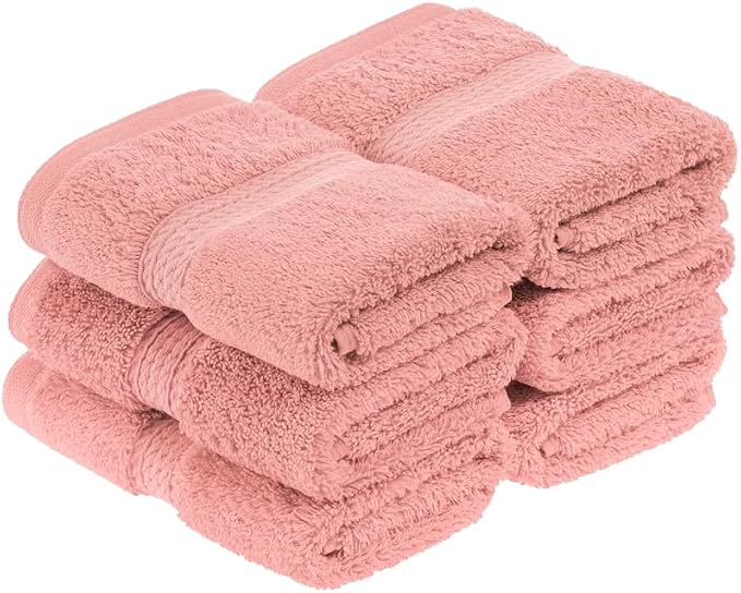 Superior Egyptian Cotton Plush & Absorbent, Face Towel Set of 6, Tea Rose | by SUPERIOR