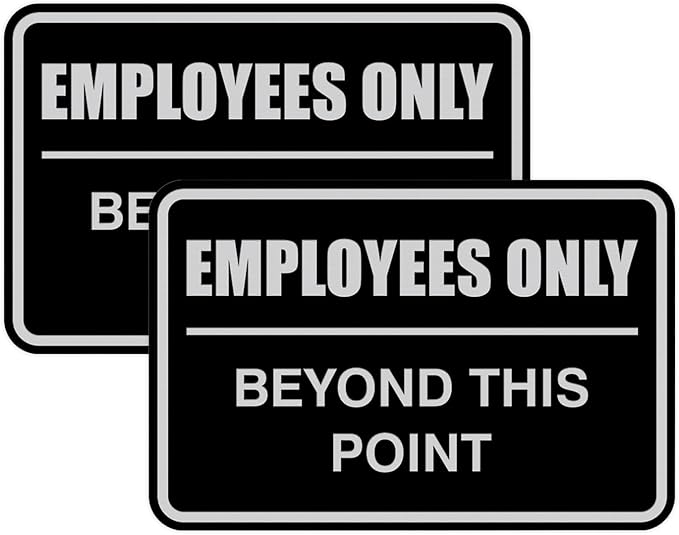 All Quality Classic Framed Employees Only Beyond This Point Wall or Door Sign | Easy to Install Business Signage - Small (Brushed Silver) 2 Pack