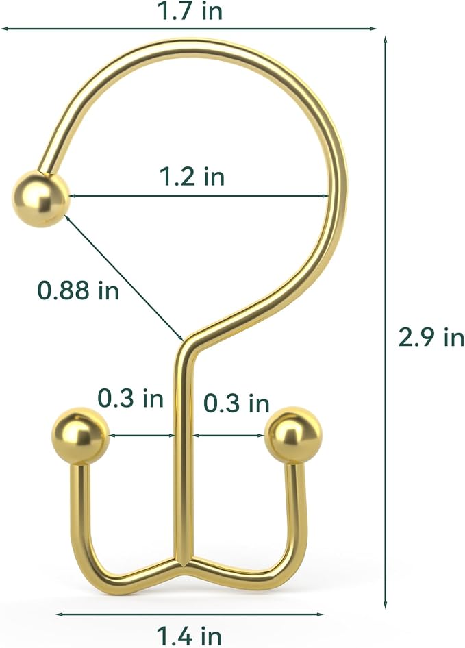 Shower Curtain Hooks, Durable Gold Shower Curtain Hooks, Double Glide Shower - Image 3