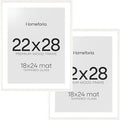 Homeforia 22x28 Poster Frame White, High End Oak 22 x 28 Wood Picture Frame with Mat 18 by 24 for Photo, 22x28 Large Wooden Frame Matted to 18x24, 28x22 Thin Frames, Tempered Glass, Wall Kit, Set of 2