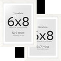 Homeforia 6x8 Picture Frame White, High End Oak 8x6 Wooden Frames with Mat 7x5 Print, 6 x 8 White Wood Frame Matted to 5 x 7 inch Photo, 6by8 Wall or Tabletop Frame, Tempered Glass, Wall Kit, Set of 2