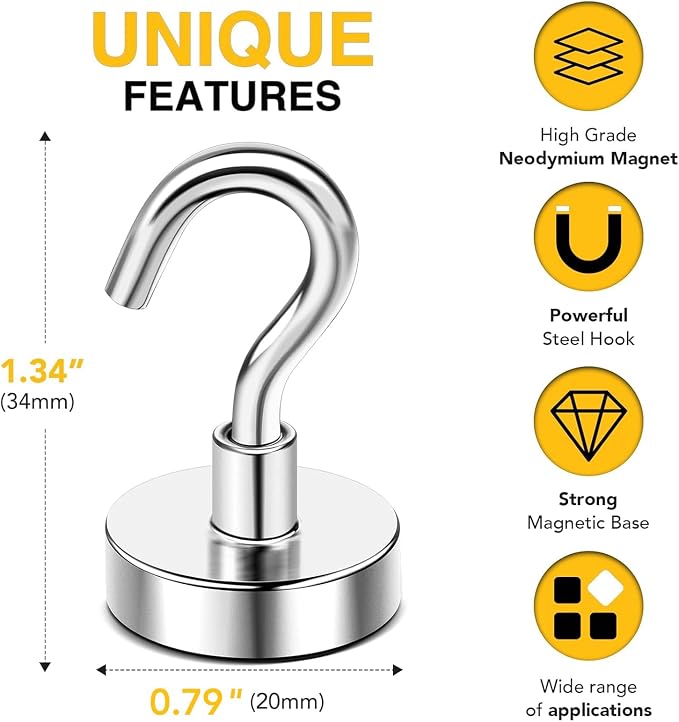 DIYMAG Magnetic Hooks, 50lbs Heavy Duty Magnets - Image 2