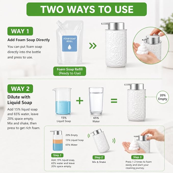 Ceramic Beige Foaming Soap Dispenser, 12OZ/350ML Empty Foam Hand Soap Dispenser - Image 3