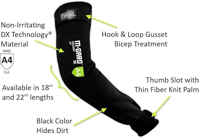 MAGID Cut Resistant Protective Arm Sleeves with Thumb Slot, 60 Pair, Black I Thumbslot: Yes, 22"