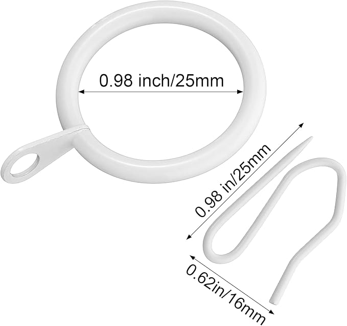 Hotop 60 Pcs 0.98 Inch Curtain Ring and 60 Pcs Pin Hook, 0.98/1.26/1.5/1.65 - Image 2