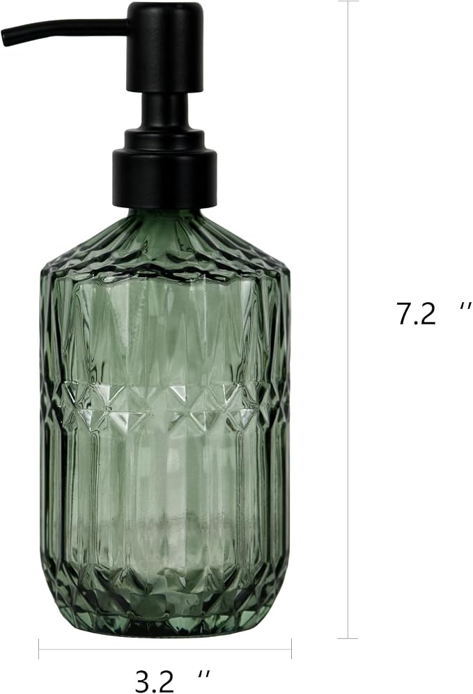 18oz Green Glass Soap Dispenser, Refillable Kitchen, Bathroom Thick Glass Soap - Image 3