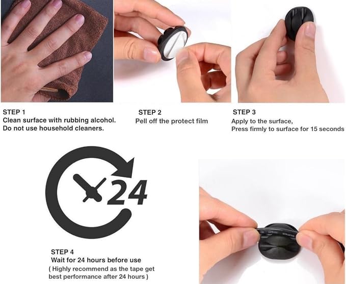 Desk Cable Management Cord Organizer, 24 Pack Black Self Adhesive Cord Holder - Image 4