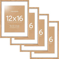 Homeforia 12x16 Wood Frame, High End Natural Oak 12x16 Light Wooden Picture Frame with Mat 9x12, 12 x 16 Poster Frames Matted to 9 by 12 Photo, 16x12 Hanging Frames, Tempered Glass, Wall Kit, Set of 4