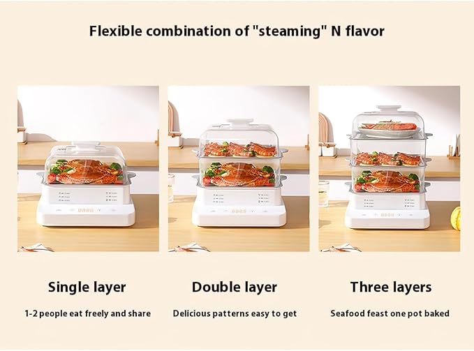 Electric Food Steamer, 3-Tier 2.2L Capacity, Digital Control Panel, 9-Second Steam Technology, Clear Stackable Baskets