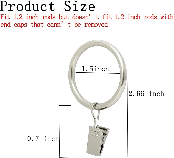 40 Pack Curtain Rings with Clips, Window Clip Rings Curtain Hooks Hangers Clip - Image 2