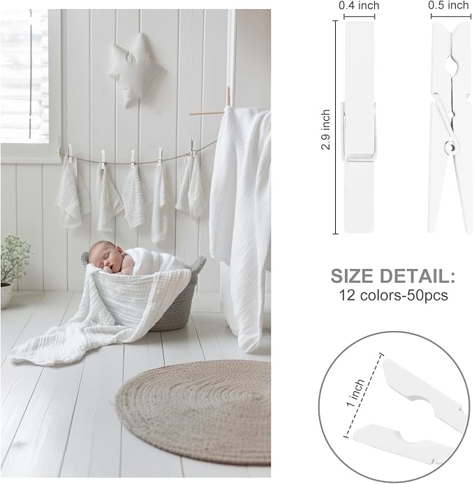 White Clothes pins 2.9inch 50PCS White, Colorful ClothesPins Wooden Clips - Image 5