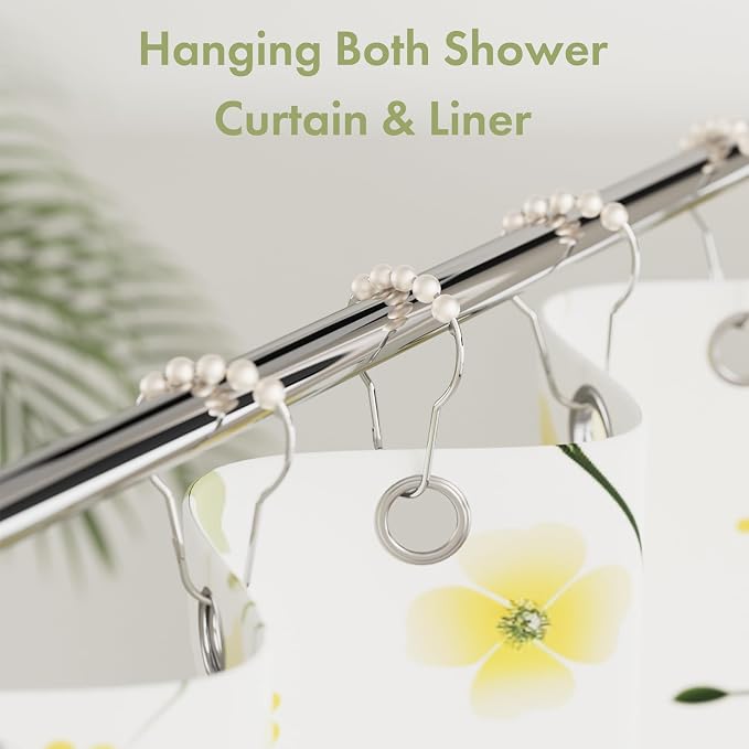 White Shower Curtain Hooks, Shower Curtain Hooks, Decorative Stainless Steel - Image 2