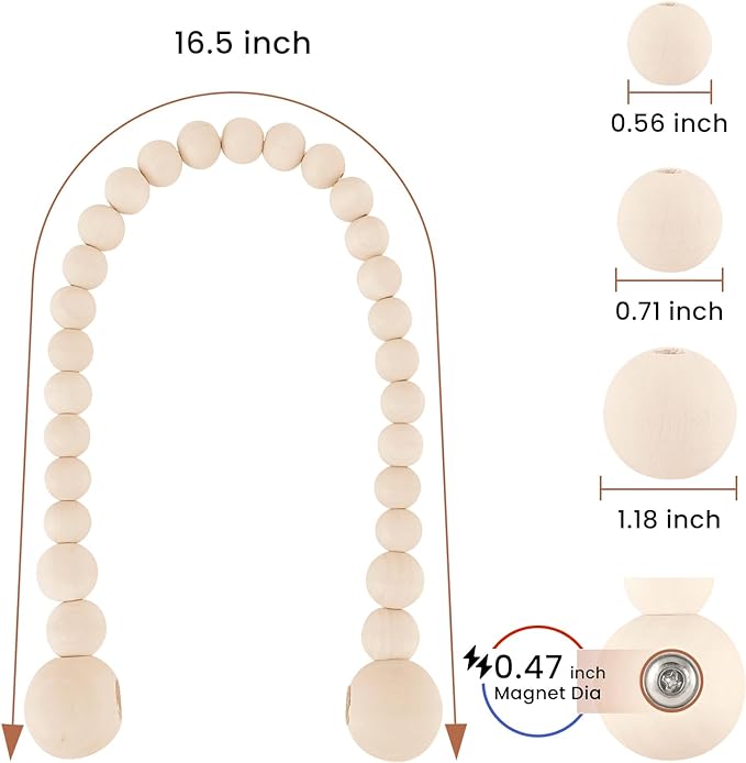 KLOGTSIND Magnetic Curtain Tiebacks, 2 Pack Wood Bead Curtain Holdbacks - Image 3