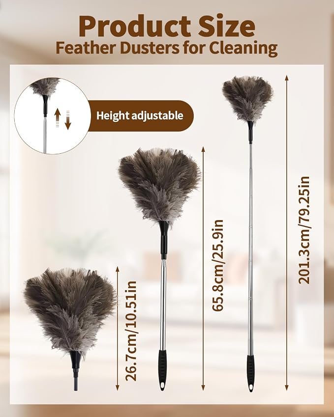 Ostrich Feather Duster, 18-48 Inch Extendable Feather Duster - Image 2