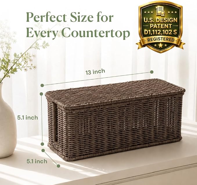 Cable Management Box, Handmade Rattan Cord Organizer - Image 2