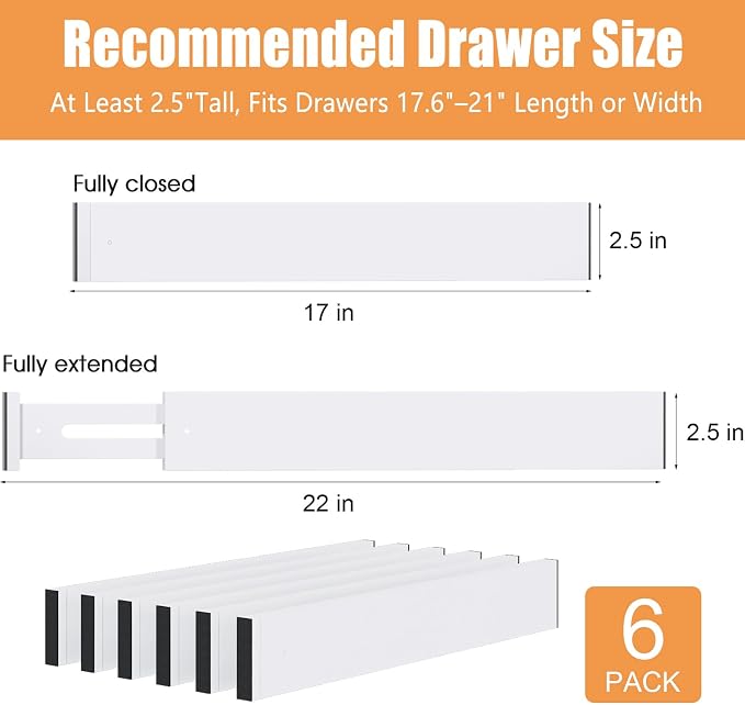Bamboo Drawer Dividers, Adjustable Drawer Organizers, Fits 17.6–21" Drawers | - Image 3